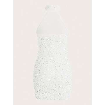 WDIRARA Sequin Halter Neck Mini Dress for Parties