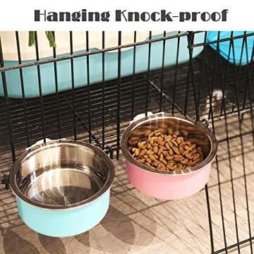 HERCOCCI Dog Crate Bowl, Removable Stainless Steel Pet Kennel Cage Hanging Food Bowls and Water Feeder Coop Cup Prevent Overflow for Puppy, Medium Dog, Cat, Rabbit, Ferret (2PCS)