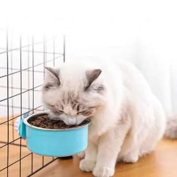 HERCOCCI Dog Crate Bowl, Removable Stainless Steel Pet Kennel Cage Hanging Food Bowls and Water Feeder Coop Cup Prevent Overflow for Puppy, Medium Dog, Cat, Rabbit, Ferret (2PCS)