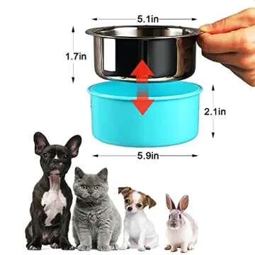 HERCOCCI Dog Crate Bowl, Removable Stainless Steel Pet Kennel Cage Hanging Food Bowls and Water Feeder Coop Cup Prevent Overflow for Puppy, Medium Dog, Cat, Rabbit, Ferret (2PCS)