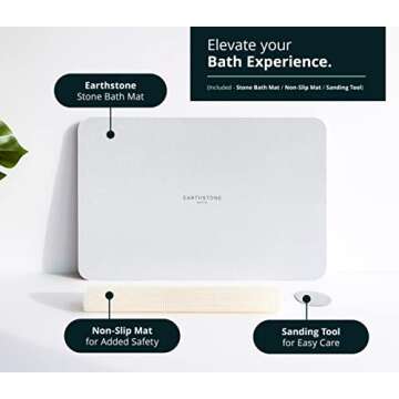 EARTHSTONE - Stone Bath Mat, Natural Stone Bathroom Mat, Ultra-Absorbent Diatomite Stone Bath Mat, Non-Slip Stone Drying Mat, Diatomaceous Earth Bath Mat (Summit)