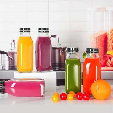 YEBODA 16oz Glass Milk Bottle with Plastic Tamper-proof Caps (6 Pack) Vintage Reusable Dairy Drinking Containers, Glass Bottles for Milk, Juice,Yogurt, Smoothies, Honey, Tomato Sauce, Jam, Syrup