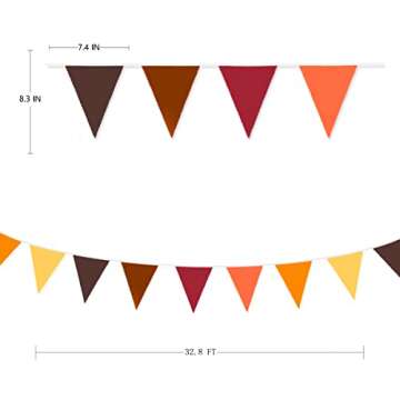 32Ft Fall Banner Decorations Triangle Flag Fabric Pennant Garland Bunting for Happy Fall Decor Thank...