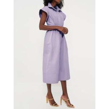 Jenkoon Women's Turn Down Collar Shirt Dress with Belt Short Sleeve Shell Trench Coat Formal Dresses(Purple,XL)