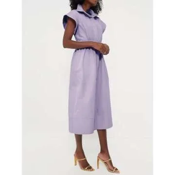 Jenkoon Women's Turn Down Collar Shirt Dress with Belt Short Sleeve Shell Trench Coat Formal Dresses(Purple,XL)