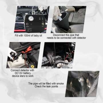 RTrhinoTuning Automotive Smoke Machine Leak Detector with Built-in Air Pump, Pressure Gauge and Low Oil Light, Fuel Tank System Leakage Tester for All 12V Vehicles