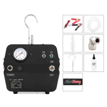 RTrhinoTuning Automotive Smoke Machine Leak Detector with Built-in Air Pump, Pressure Gauge and Low Oil Light, Fuel Tank System Leakage Tester for All 12V Vehicles