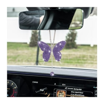 zipelo Bling Butterfly Diamond Car Accessories – Crystal Car Rear View Mirror Charms for Women, St...
