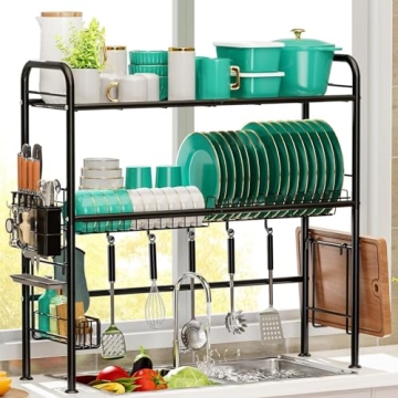 MOUKABAL Stainless Steel Over The Sink Dish Drainer Drying Rack: 2-Tier | Space Saving- Multifunctio...