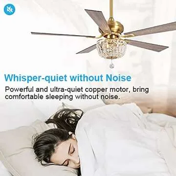 Gold Ceiling Fans with Lights and Remote, 52 Inch Ceiling Fan for Bedroom Living Room, Crystal Chandelier Outdoor Ceiling Fans with LED Light, Reversible 5 Blades, Ventilador de Techo con Luz