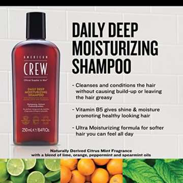 American Crew Shampoo for Men, Daily Deep Moisturizer, Naturally Derived, Vegan Formula, Citrus Mint Fragrance, 33.8 Fl Oz