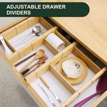 Utoplike Kitchen Drawer Divider with Inserts, Bamboo Drawers Organizer Adjustable, 4 pcs Large Expan...