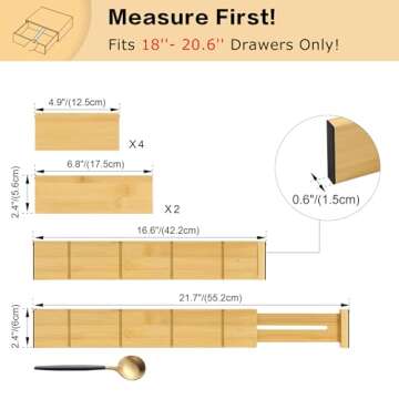 Utoplike Kitchen Drawer Divider with Inserts, Bamboo Drawers Organizer Adjustable, 4 pcs Large Expandable Wood Socks Drawer Organization for Dresser, Office, Spring Loaded