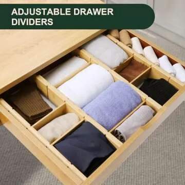 Utoplike Kitchen Drawer Divider with Inserts, Bamboo Drawers Organizer Adjustable, 4 pcs Large Expandable Wood Socks Drawer Organization for Dresser, Office, Spring Loaded