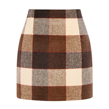 IDEALSANXUN Plaid Skirts for Women Trendy Fall Winter High Waist Bodycon Pencil Wool Mini Skirt(Dark...