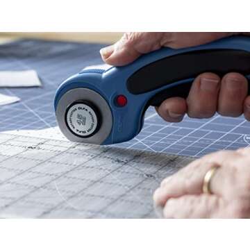OLFA 45mm Ergonomic Rotary Cutter (RTY-2DX/PBL) - Rotary Fabric Cutter w/Blade Cover & Squeeze Trigger for Crafts, Sewing, Quilting, Replacement Blade: OLFA RB45-1 (Pacific Blue)