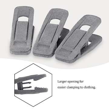 Tinfol Gray Velvet Hangers Clips Pack of 24, Pants Hangers Velvet Clips, Large Opening Clip Strong Finger Flocked Clips Perfect for Use with Slim-line Clothes Velvet Hangers