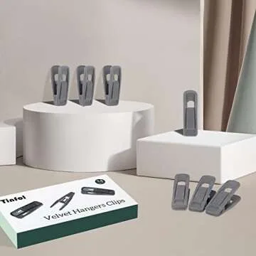 Tinfol Gray Velvet Hangers Clips Pack of 24, Pants Hangers Velvet Clips, Large Opening Clip Strong Finger Flocked Clips Perfect for Use with Slim-line Clothes Velvet Hangers