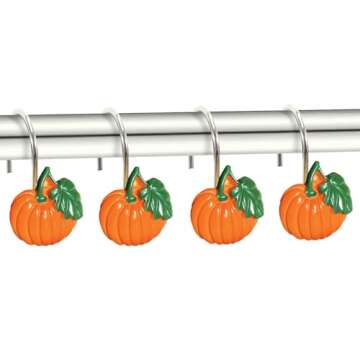 Set of 12 Halloween Pumpkin Shower Curtain Hooks for Festive Decor