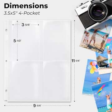 Dunwell Photo Sleeves for 3-Ring Binder, (3.5x5, 10 Pack) for 80 Pictures, Each Photo Page Holds 8 P...