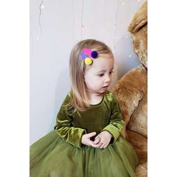 Belle Beau Baby Girls Felt Hair Bows, Pom Pom Snap Clips Value Set, For Kids Toddlers Girls (K)