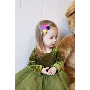 Belle Beau Baby Girls Felt Hair Bows, Pom Pom Snap Clips Value Set, For Kids Toddlers Girls (K)