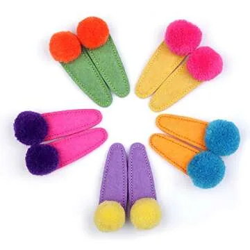 Belle Beau Baby Girls Felt Hair Bows, Pom Pom Snap Clips Value Set, For Kids Toddlers Girls (K)