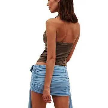 Backless Halter Crop Tops for Women Trendy Floral Mesh Sexy One Shoulder Ruched Tank Camisole Y2k Ruffle Going Out Tube Top