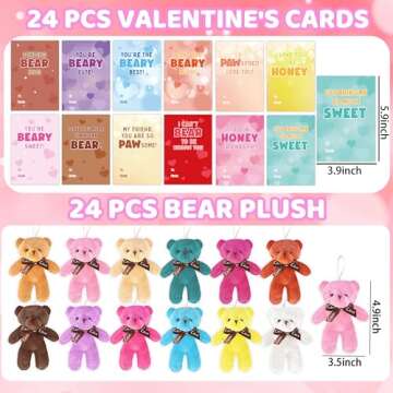Shemira Valentine's Day Gifts Cards for Kids - 24 Mini Plush Bears with Cards