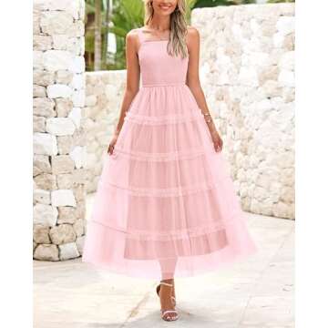 PRETTYGARDEN Women's Summer Dresses 2025 Sleeveless Smocked Tiered Ruffle Tulle A-Line Flowy Wedding Party Maxi Dress(Light Pink,Medium)