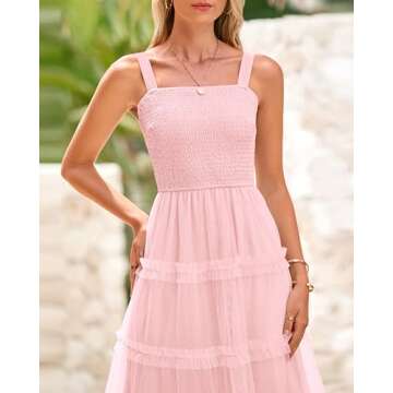 PRETTYGARDEN Women's Summer Dresses 2025 Sleeveless Smocked Tiered Ruffle Tulle A-Line Flowy Wedding Party Maxi Dress(Light Pink,Medium)
