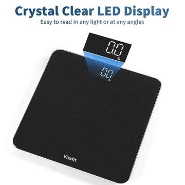 Vitafit Digital Bathroom Scale for Body Weight, Weighing Professional Since 2001, Clear LED Display and Step-On, 3*AAA Batteries Included, 400lb/180kg, Spray Silver Black