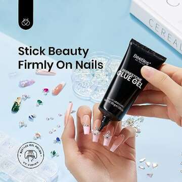 Beetles 35ML Rhinestone Glue for Nails, Gel Nail Glue for Nail Charms Decoration Super Strong Bling ...