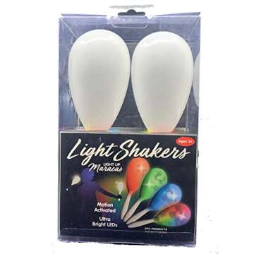 Pack of 2 Light Shakers LED Light Up Maracas - Choose From Multiple Modes: Solid Red, Green, and Blue; Plus COLOR CHANGE (Alternates Colors With Every Shake)