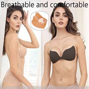 Ooosonlu Stick on Bra Invisible Strapless Sticky Bra Push Up Sticky Bra Adhesive Bras Strapless Bras for Women, Backless Strapless Bra