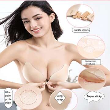 Ooosonlu Stick on Bra Invisible Strapless Sticky Bra Push Up Sticky Bra Adhesive Bras Strapless Bras for Women, Backless Strapless Bra