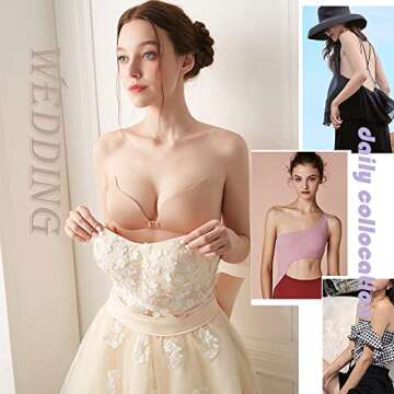 Ooosonlu Stick on Bra Invisible Strapless Sticky Bra Push Up Sticky Bra Adhesive Bras Strapless Bras for Women, Backless Strapless Bra