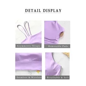 MELYUM Womens Long Line Sports Bra One Strap Workout Crop Tank Tops Supportive Yoga Open Back Asymmetrical Activewear Purple