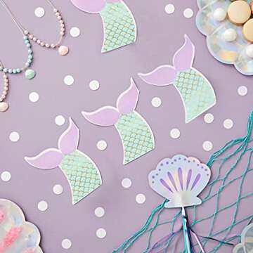 Blue Panda Mermaid Tail Paper Napkins - 50 Pack for Girls Parties