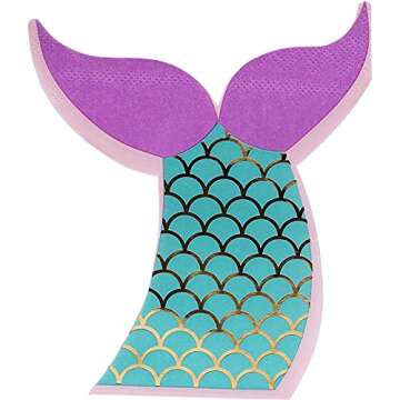 Mermaid Tail Paper Napkins - 50 Pack for Parties