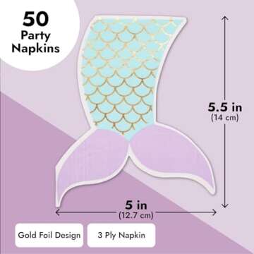 Mermaid Tail Paper Napkins - 50 Pack for Parties