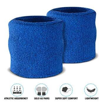 Suddora Wrist Sweatbands, Absorbent and Breathable Thick Cotton Bands for Working Out, Gymnastics, Basketball, Tennis, and Football, Multiuse Wristbands for Costumes and Cosplay (Pair) (Blue)