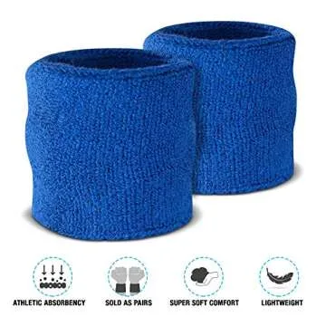 Suddora Wrist Sweatbands, Absorbent and Breathable Thick Cotton Bands for Working Out, Gymnastics, Basketball, Tennis, and Football, Multiuse Wristbands for Costumes and Cosplay (Pair) (Blue)