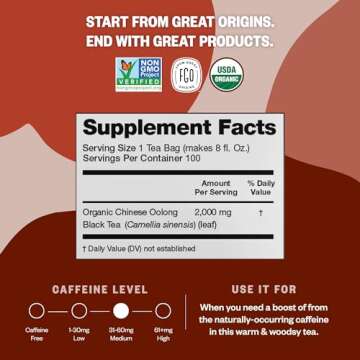 FGO Organic Oolong Tea, 100 Count, Eco-Conscious Tea Bags, Caffeine Free, Packaging May Vary (Pack of 1)