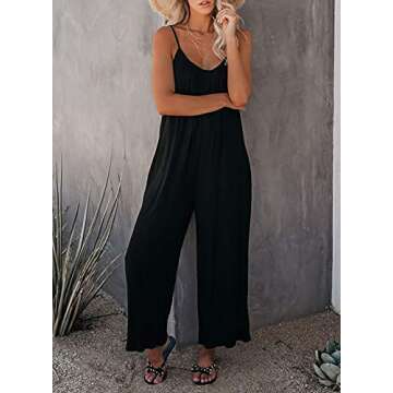 Happy Sailed Jumpsuits for Women Casual Sleeveless Wide Leg Long Pants Romper Loose Fit Comfy Overalls with Pocket One Piece Maternity Jumpsuit Lounge Wear X-Large A Black