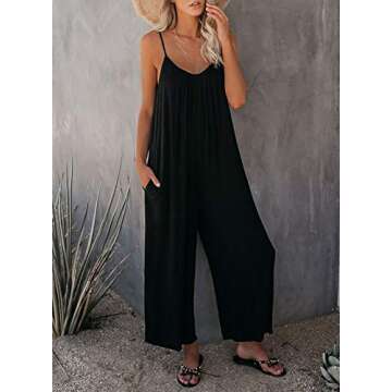 Happy Sailed Jumpsuits for Women Casual Sleeveless Wide Leg Long Pants Romper Loose Fit Comfy Overalls with Pocket One Piece Maternity Jumpsuit Lounge Wear X-Large A Black