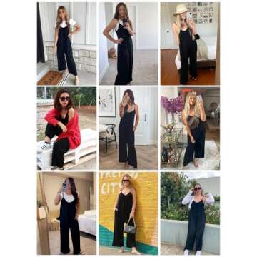 Happy Sailed Jumpsuits for Women Casual Sleeveless Wide Leg Long Pants Romper Loose Fit Comfy Overalls with Pocket One Piece Maternity Jumpsuit Lounge Wear X-Large A Black