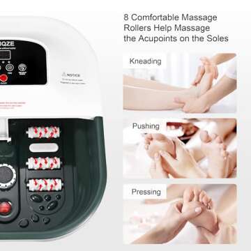 Foot Spa with Heat and Massage and Jets, Collapsible Foot Bath with Bubbles, Vibration, Red Light Pedicure Foot Soaking Tub, Temperature Control, 8 Massage Roller, Pumice Stone Foot Spa Massager