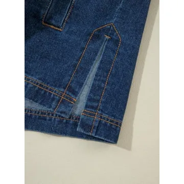 Sidefeel Women's Jean Jacket Oversized Boyfriend Button Up Long Sleeve Denim Jackets Deep Blue Small