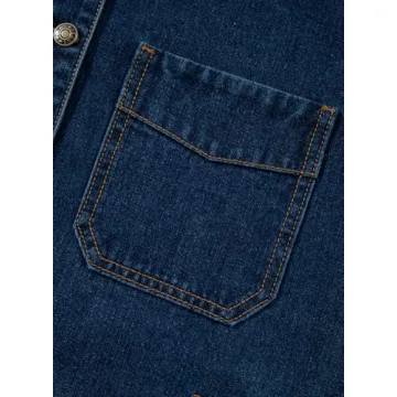 Sidefeel Women's Jean Jacket Oversized Boyfriend Button Up Long Sleeve Denim Jackets Deep Blue Small